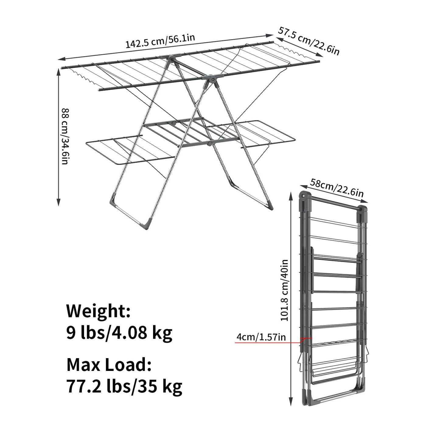 Innotic Wäscheständer Turm Klappbarer Platzsparend Tragbares Flügel-Wäschetrockner, Höhenverstellbar Vertikales Wäscheturm fur Balcon Draußen, Grau