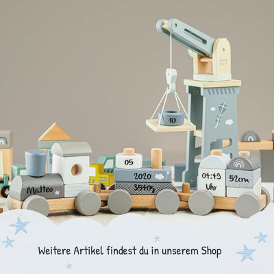 Mainely Personalisierbare Holz-Eisenbahn zur Taufe Blau 41×5×11 cm – Erinnerungs-Deko & Holzzug – für Babys & Kleinkinder – mit Namen personalisiert – Label Label