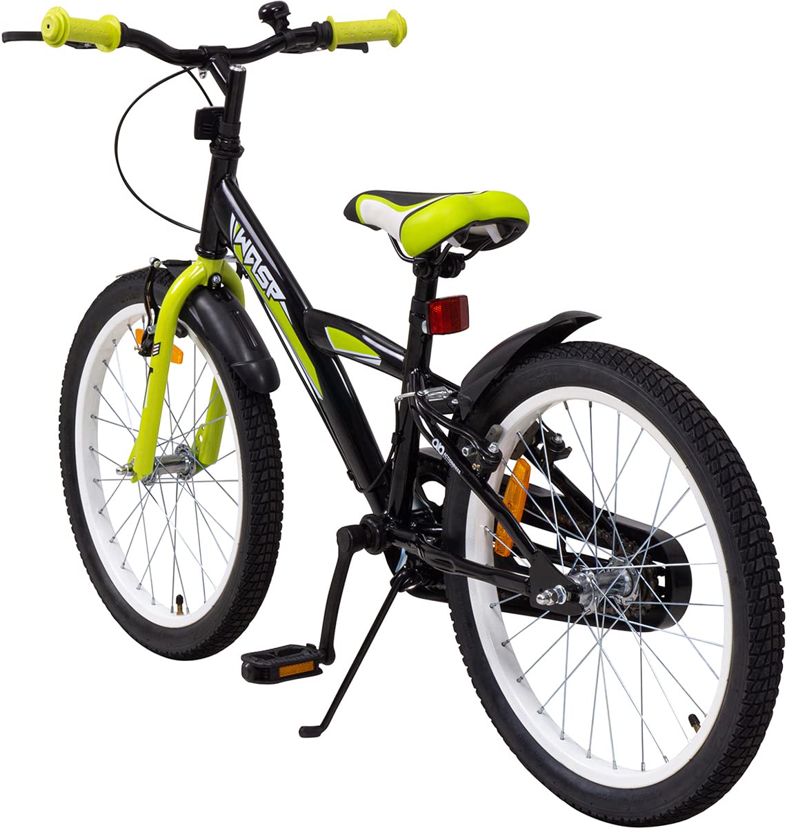 Actionbikes Kinderfahrrad Wasp - 1 Gang - ohne Schaltung - Fahrrad 20 Zoll für Jungen und Mädchen - Von 6-9 Jahren - V-Brakes vorne und hinten - Trapez-Rahmen - Kettenschutz (Schwarz Grün)