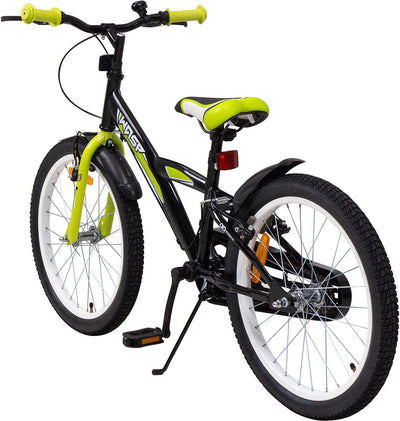 Actionbikes Kinderfahrrad Wasp - 1 Gang - ohne Schaltung - Fahrrad 20 Zoll für Jungen und Mädchen - Von 6-9 Jahren - V-Brakes vorne und hinten - Trapez-Rahmen - Kettenschutz (Schwarz Grün)