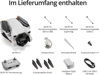 DJI Mini 3 Drohne – Ultraleichte Faltbare 4K HDR Video Kameradrohne unter 249g, 38 min Flugzeit, Echte Vertikalaufnahmen, 3-Achsen-Gimbal, 10 km HD-Videoübertragung, Windresistent, Autom. Rückkehr, C0