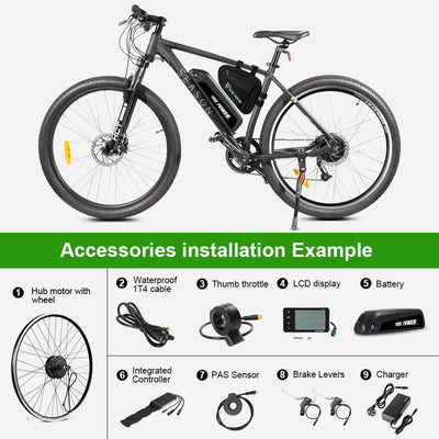 YOSE POWER Ebike Umbausatz 36V250W 28" Heckmoter Elektrofahrrad Conversion Kit für Schraubritzel Freewheel mit Integrierte Controller 36V13Ah Batterie