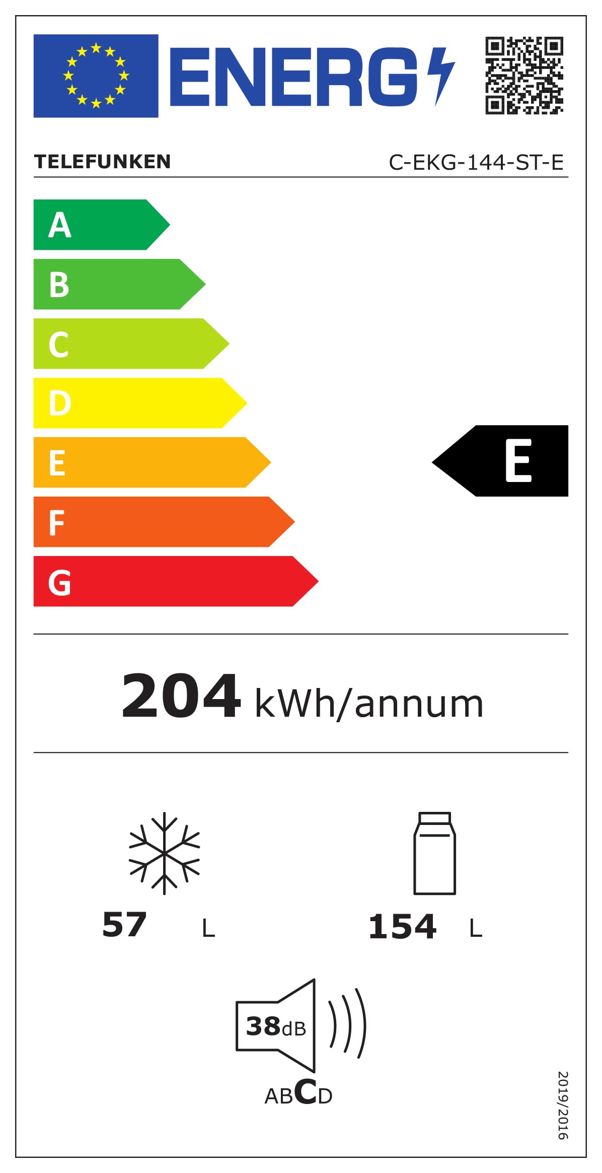 TELEFUNKEN Einbau-Kühl-Gefrierkombination | Einbaukühlschrank mit Gefrierfach (4-Sterne) | 144cm Nische | 211 Liter Gesamt-Nutzinhalt | Schlepptür | Less Frost | Temperaturregelung | C-EKG-144-ST-E