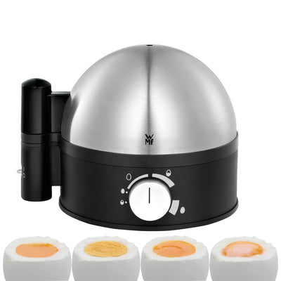 WMF Set 3-teilig Eierbecher Set 6 Stück, stapelbar und Gourmet Eierschneider Edelstahl poliert 15 x 11 cm und Stelio Eierkocher Edelstahl, 1 Ei - 7 Eier, 380 Watt, Härtegradeinstellung