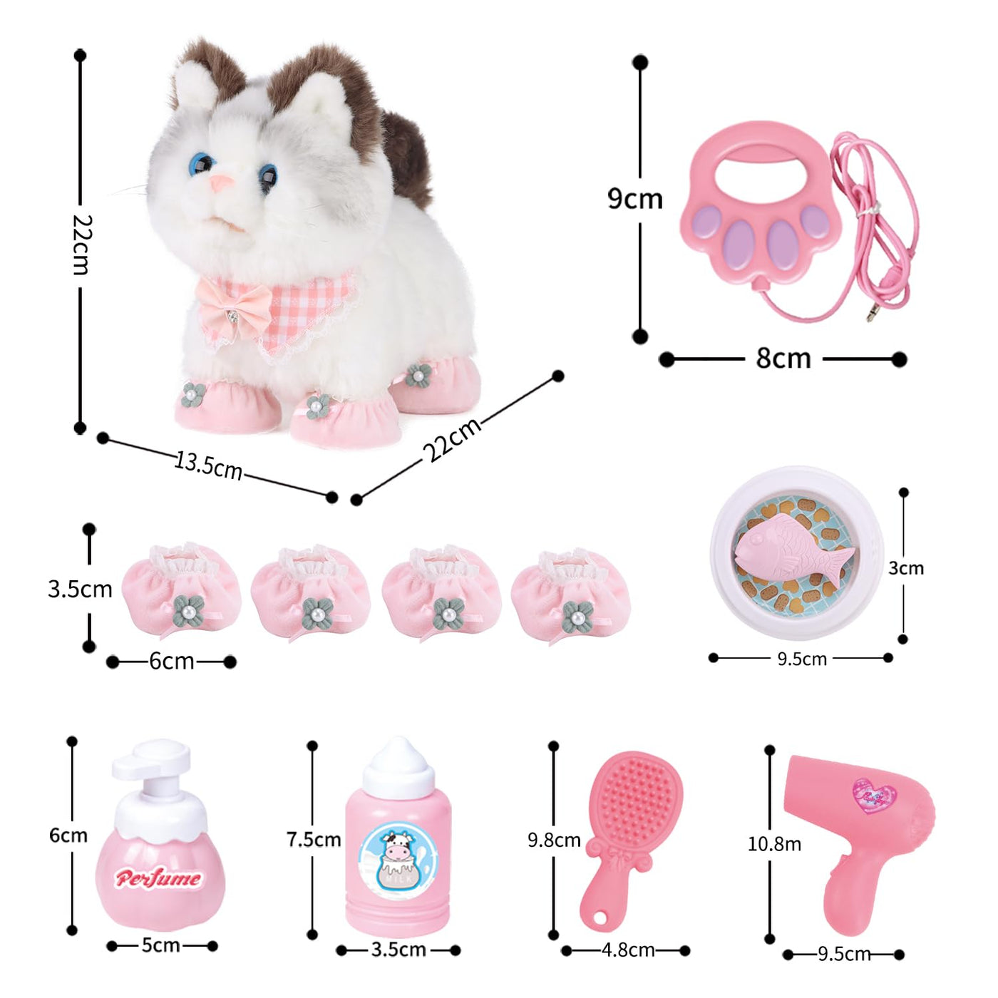 RuiDaXiang Elektronische Walking Plüsch Spielzeug Katze mit Fernbedienung Leine, realistische interaktive Begleiter Haustier Katze mit Zubehör, für 3-6 Jahre Jungen & Mädchen