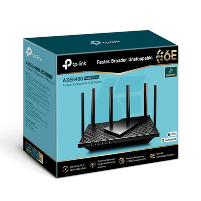 TP-Link Archer AXE75 Wi-Fi 6E WLAN Router (5400 Mbit/s Tri-Band, 4 × Gigabit LAN-Ports, 1 × USB 3.0 Port, WPA3, HomeCare,kompatibel mit Alexa, Tether APP), schwarz
