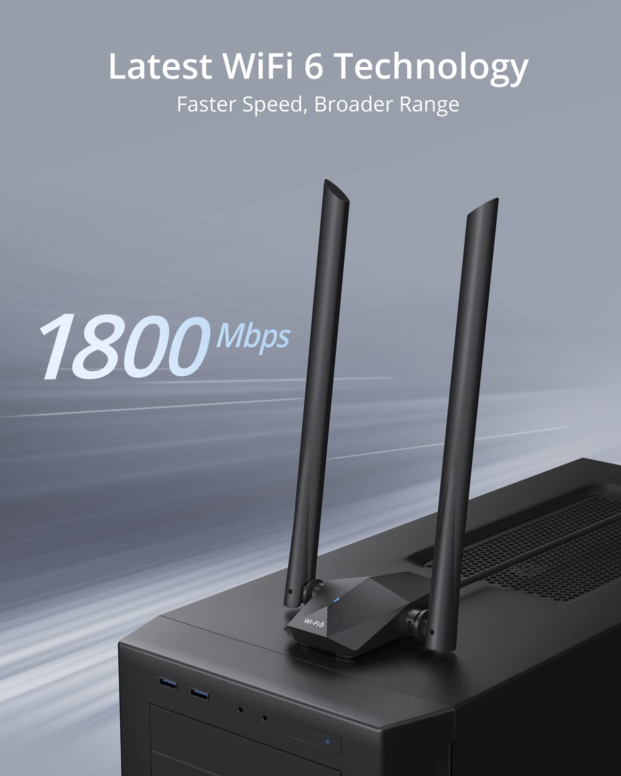 BrosTrend AX1800 High Gain WLAN Stick für PC, WiFi 6 Stick hohe Reichweite, DualBand 1201Mbit/s 5GHz + 574Mbit/s 2.4GHz, USB WLAN Adapter Langstrecken mit Zwei 5dBi-Antennen, NUR für Windows 10/11