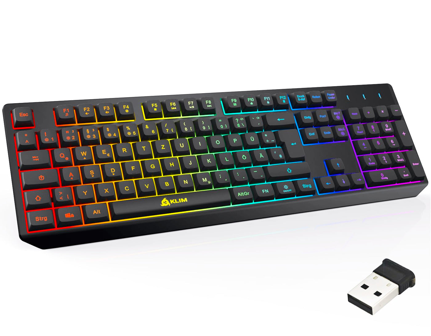 KLIM Chroma Wireless Gaming Tastatur Kabellos QWERTZ DEUTSCH - NEU - Langlebig, Ergonomisch, Wasserdicht, Leise - RGB Kabellose Tastatur Gaming für PC PS4 PS5 Mac - Schwarz