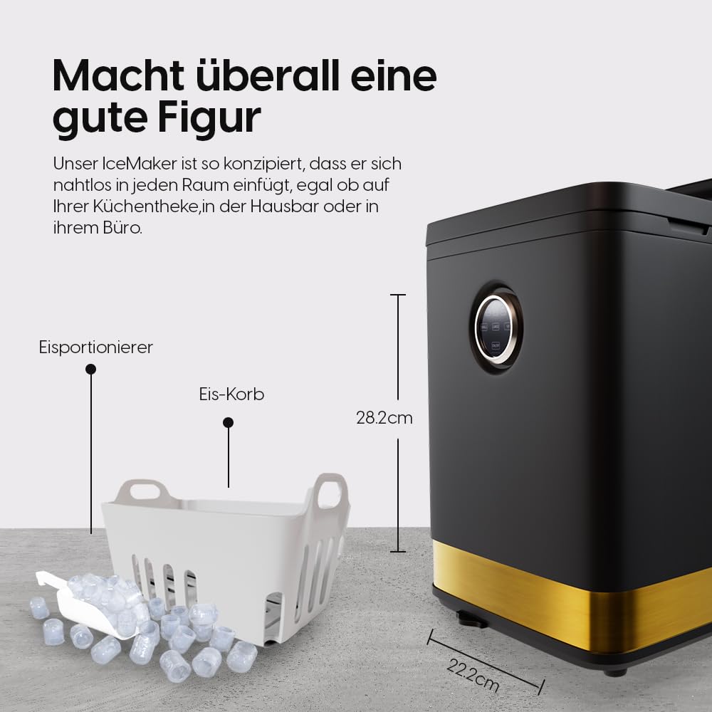 STARKFELD ICE MAKER - Luxus Eiswürfelmaschine | 20 KG Eis in 24 Stunden | Selbstreinigend & Keimfrei | 1,5L Wassertank | Eis in 6 Minuten | 2 Größen Eis | Kompakt & Leise | Cocktail Maschine (Schwarz)
