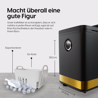 STARKFELD ICE MAKER - Luxus Eiswürfelmaschine | 20 KG Eis in 24 Stunden | Selbstreinigend & Keimfrei | 1,5L Wassertank | Eis in 6 Minuten | 2 Größen Eis | Kompakt & Leise | Cocktail Maschine (Schwarz)