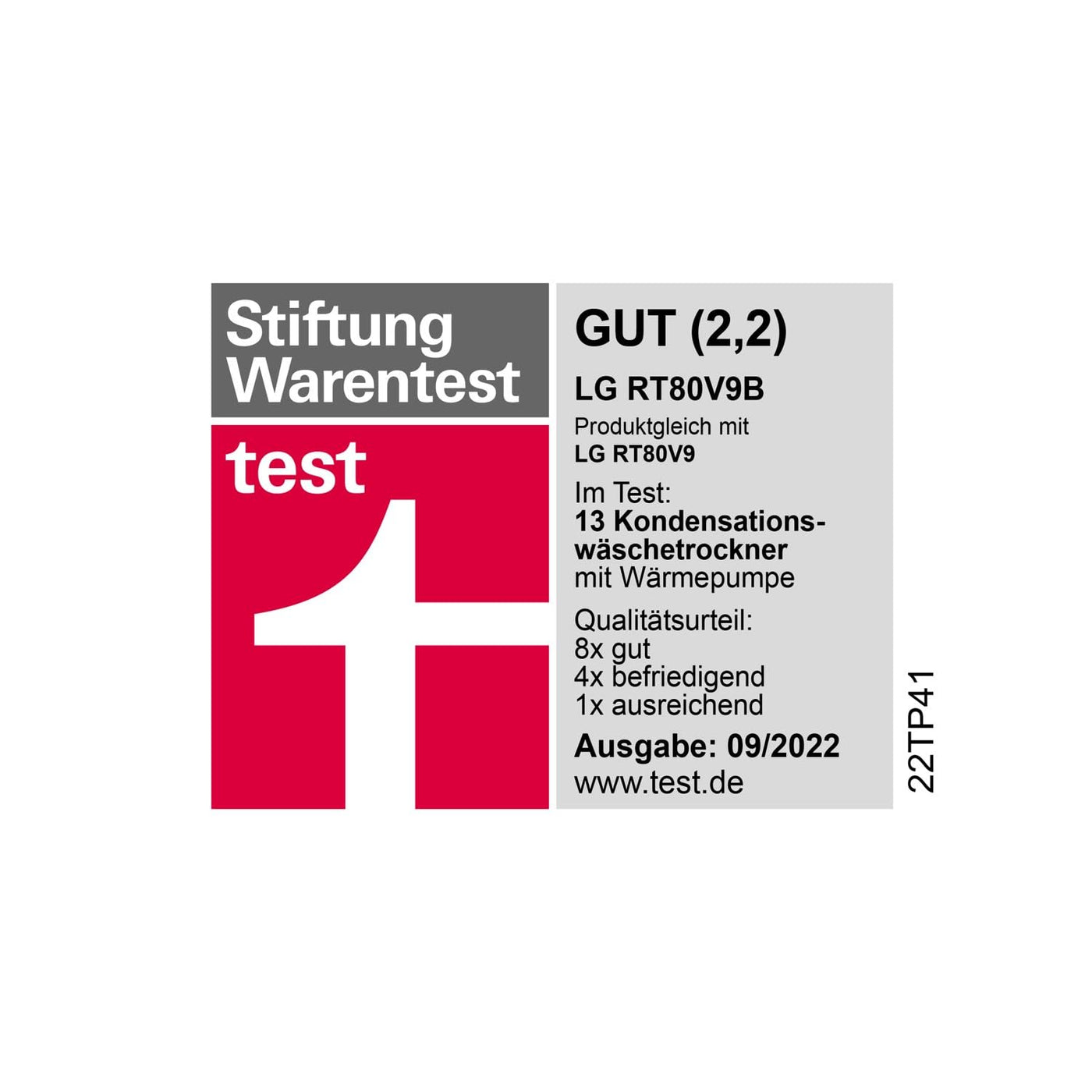 LG RT80V9B, Klasse A+++,Trockner 8 kg, Wärmepumpentrockner mit Kurzprogramm, Trockensensor, Trommelmaterial aus Edelstahl, 60 x 69 x 85 cm ꟷ Schwarz