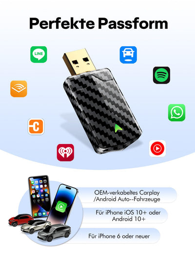 CODONOVA 2026 Pro Mini CarPlay Wireless Adapter–Android Auto Wireless Adapter, Plug & Play, USB-A/USB-C, Stabil und Kompakt für Flüssiges Fahren, Kompatibel mit Autos ab 2016, iOS 10+ und Android 10+