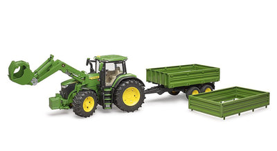 bruder 03155 - John Deere 7R 350 mit Frontlader und Tandemachstransportanhänger - 1:16 Fahrzeug, Traktor, Bulldog, Schlepper, Trecker, Landwirtschaft, Bauernhof, Anhänger, Kipper, bworld, Spielzeug