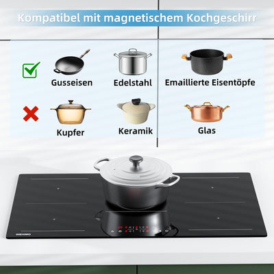 Induktionskochfeld, WEHIMO Induktionskochfeld 5 platten mit Power Booster, 5 Zonen Einbau, 9 Leistungsstufen Induktionskochplatte 90cm (8600W), 220-240V