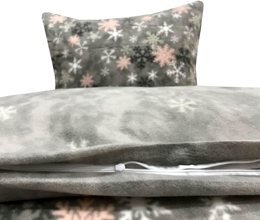 Leonado Vicenti Winter Bettwäsche 155x220 Thermofleece Flauschig Garnitur Set Bettbezug Schlafzimmer 4 teilig Schneeflocken Rosa Grau