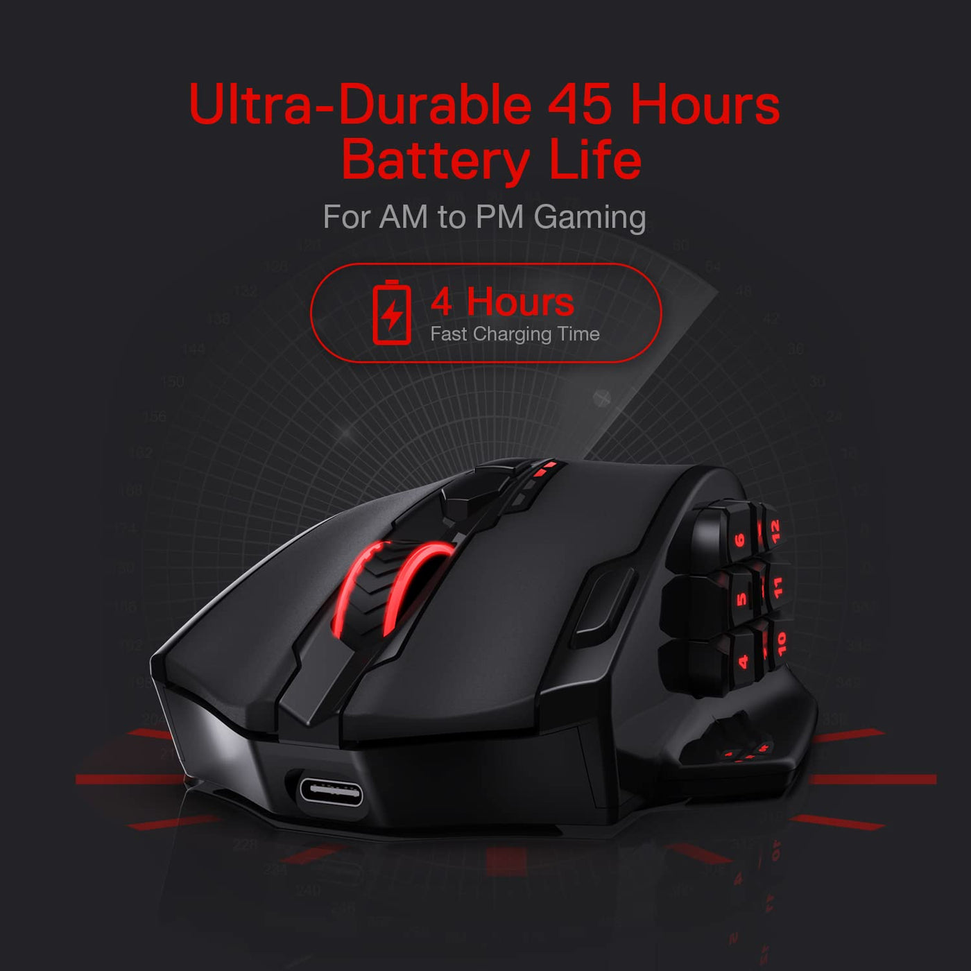 Redragon M913 Impact Elite Wireless Gaming Maus, 16000 DPI Verkabelte/Kabellose RGB Maus mit 20 Programmierbaren Tasten, 45 Std. Batteriebetrieb und Optischem Pro-Sensor, 12 Seitentasten MMO-Maus