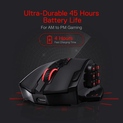 Redragon M913 Impact Elite Wireless Gaming Maus, 16000 DPI Verkabelte/Kabellose RGB Maus mit 20 Programmierbaren Tasten, 45 Std. Batteriebetrieb und Optischem Pro-Sensor, 12 Seitentasten MMO-Maus