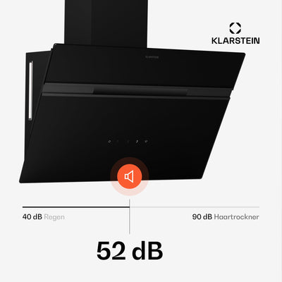 Klarstein Dunstabzugshaube Alina - 60-cm-Wandhaube, 600 m³/h Luftstrom, Energieeffizienzklasse A, LED-Beleuchtung in 9 Farben, Touch-Bedienfeld, Umluftbetrieb, Schwarz