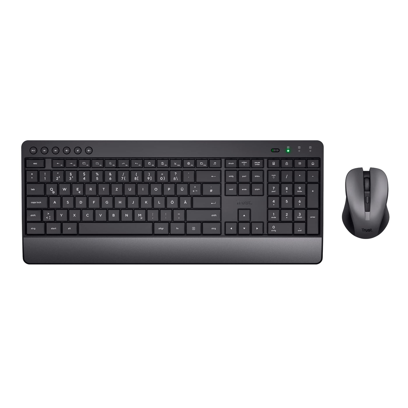 Trust Tastatur Maus Set Kabellos, Deutsches QWERTZ-Layout, Nachhaltiges Design, Kabellose Tastatur mit Funkmaus, Leise und Ergonomische Combo, 48 Monaten Batterielaufzeit, 2.4 GHz, PC, Laptop, Schwarz