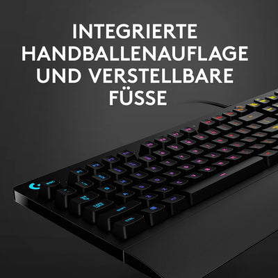 Logitech G213 Prodigy Gaming-Tastatur, RGB-Beleuchtung, Programmierbare G-Tasten, Multi-Media Bedienelemente, Integrierte Handballenauflage, Spritzwassergeschützt, Deutsches QWERTZ-Layout - Schwarz