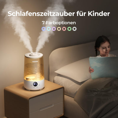 Homvana Luftbefeuchter Schlafzimmer Top-Fill, 3.6L 360°Cool Mist 34H Dauerhaft, Ruhig 16dB (SilentSpary Tech) Klein, Kinderzimmer Baby, BPA Free, Aromadiffusor für Pflanzen 7-Color Night Light