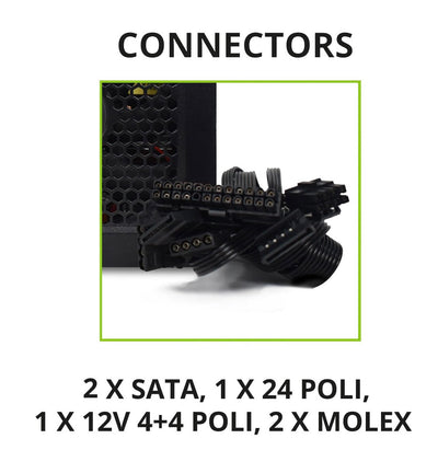 Tecnoware Power Systems - ATX-Netzteil 500, Ultrasilent 12 cm Lüfter, Überspannungsschutz, 2x SATA, 1x 24-polig, 1x 12V 4+4-polig, 2x Molex, schwarz, Größe 500 | Kompatibel mit ATX 12V v.2.01