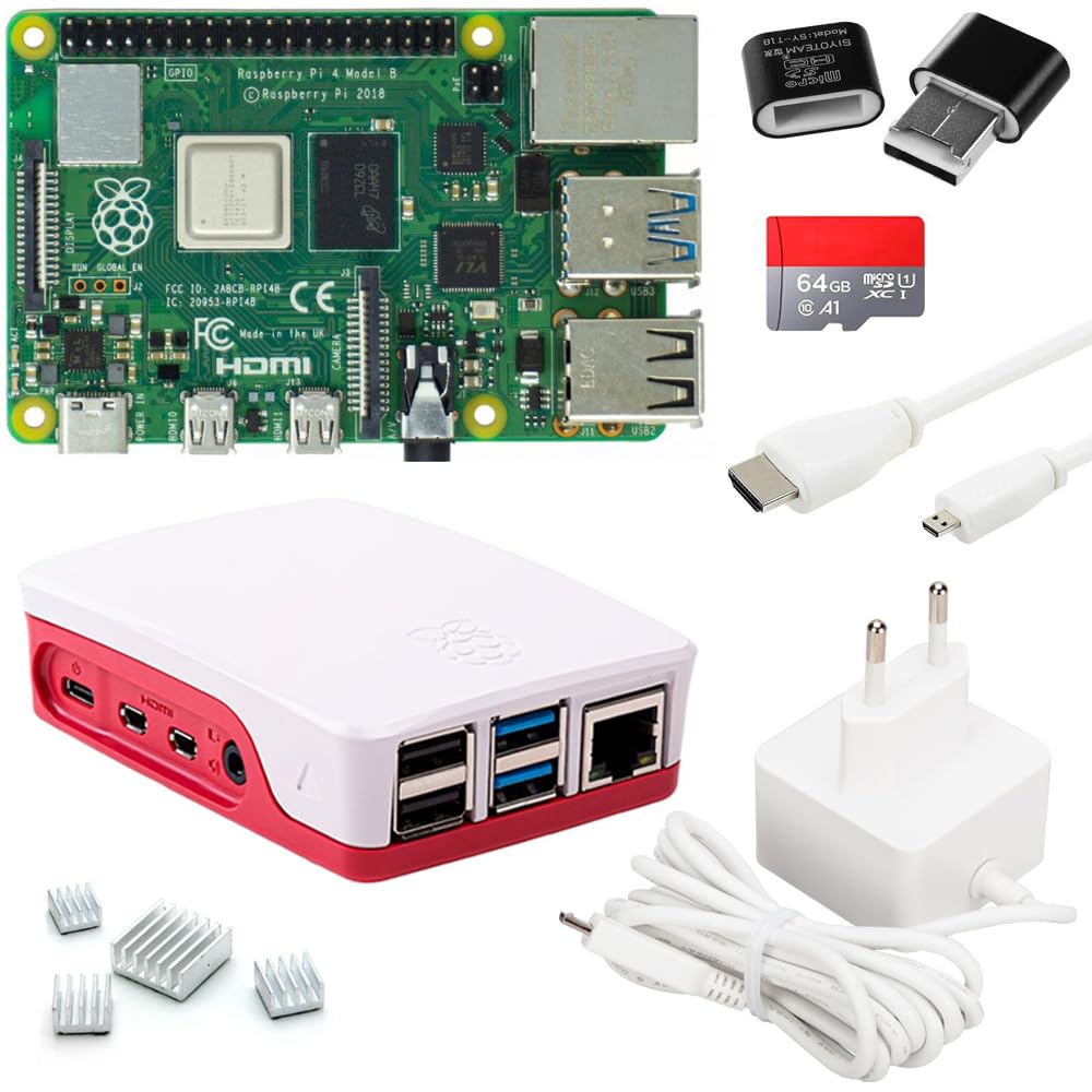 Raspberry Pi 4 8GB Starter-Set | 64GB SD Karte | USB-C Netzteil 15W | Gehäuse | 4K Micro HDMI Kabel | Kühlkörper Set | Raspberry Pi 4 Model B 8GB RAM