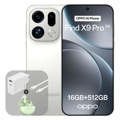 OPPO Find X9 Pro 5G 16+512GB, AI Unlocked Smartphone, 6,78" 120Hz ProXDR Display, 200MP Hasselblad-Kamera, 4K Motion, 7500 mAh Akku, IP69, Silk White (inkl. 80W SUPERVOOC Ladegerät und Enco Air4)