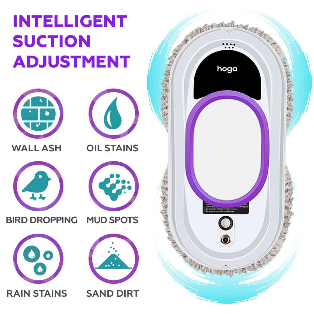 HOGA W10 Fortschrittlicher Fensterreinigungsroboter, mit Sicherheitsseil, Fernbedienung und 10 Reinigungstüchern - Unübertroffene Effizienz und Sicherheit bei der automatischen Fensterreinigung