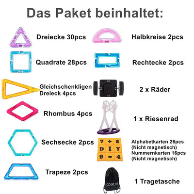 CONDIS Magnetische Bausteine 120 Teile, Magnetspielzeug Magneten Kinder Magnetbausteine Magnet Spielzeug Magnetspiele für Geschenk ab 3 4 5 6 7 8 Jahre Junge Mädchen Bauklötze Kinderspielzeug