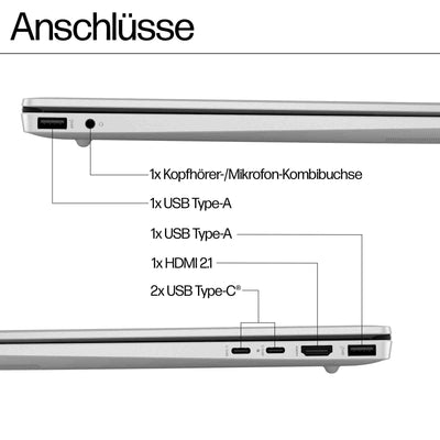 HP Pavilion Laptop, 16" WUXGA Touch-Display, AMD Ryzen 5 8540U, 8 GB DDR5 RAM, 512 GB PCIe NVMe SSD, AMD Radeon Graphics, QWERTZ, Windows 11 Home, Silber