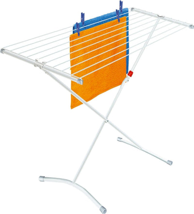 Leifheit Standtrockner Classic 100 Easy, schmaler Wäscheständer mit 10 m Trockenlänge für 1 Waschmaschineneladung, standfester Trockenständer mit Kindersicherung und Fußkappen, Wäscheständer