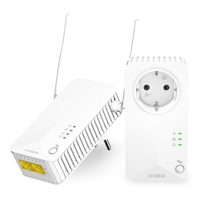 STRONG | Powerline 600 Duo Wi-Fi EU Set | Powerline 600 Mbps + WLAN Adapter 300 Mbps, Fast-Internetzugang | integrierte Steckdose | 300 m Reichweite | Für alle Router | Hotspot + Ethernet | weiß