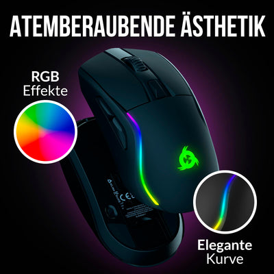 KLIM Blaze Y Wiederaufladbare kabellose Maus - NEU - Gaming Maus mit RGB und Ladestation - Hochpräziser Sensor und langlebiger Akku - Bis zu 6000 DPI - Kabel- und Wireless Mouse für PC - Schwarz