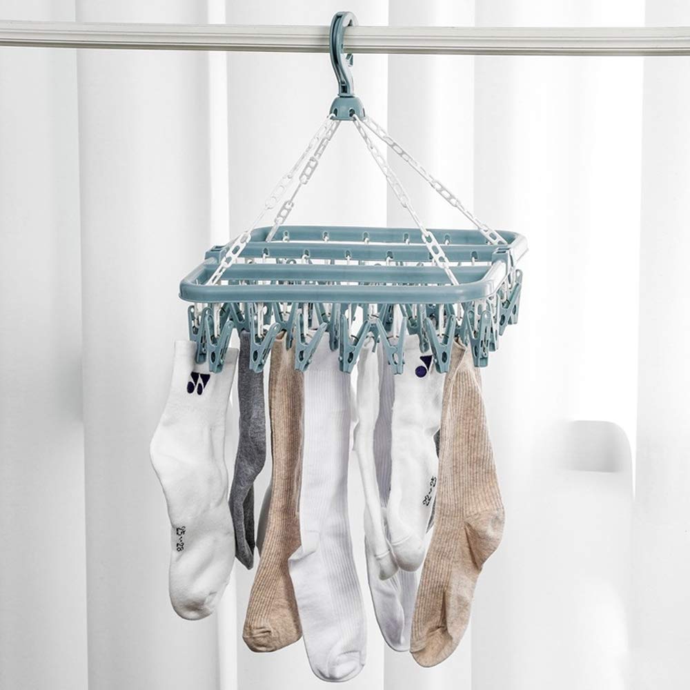 alladaga Faltbarer Wäscheständer with 32 Clips Drehhaken Winddicht Kleiderbügel für Socken Unterwäsche Handtücher
