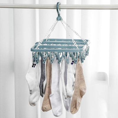 alladaga Faltbarer Wäscheständer with 32 Clips Drehhaken Winddicht Kleiderbügel für Socken Unterwäsche Handtücher