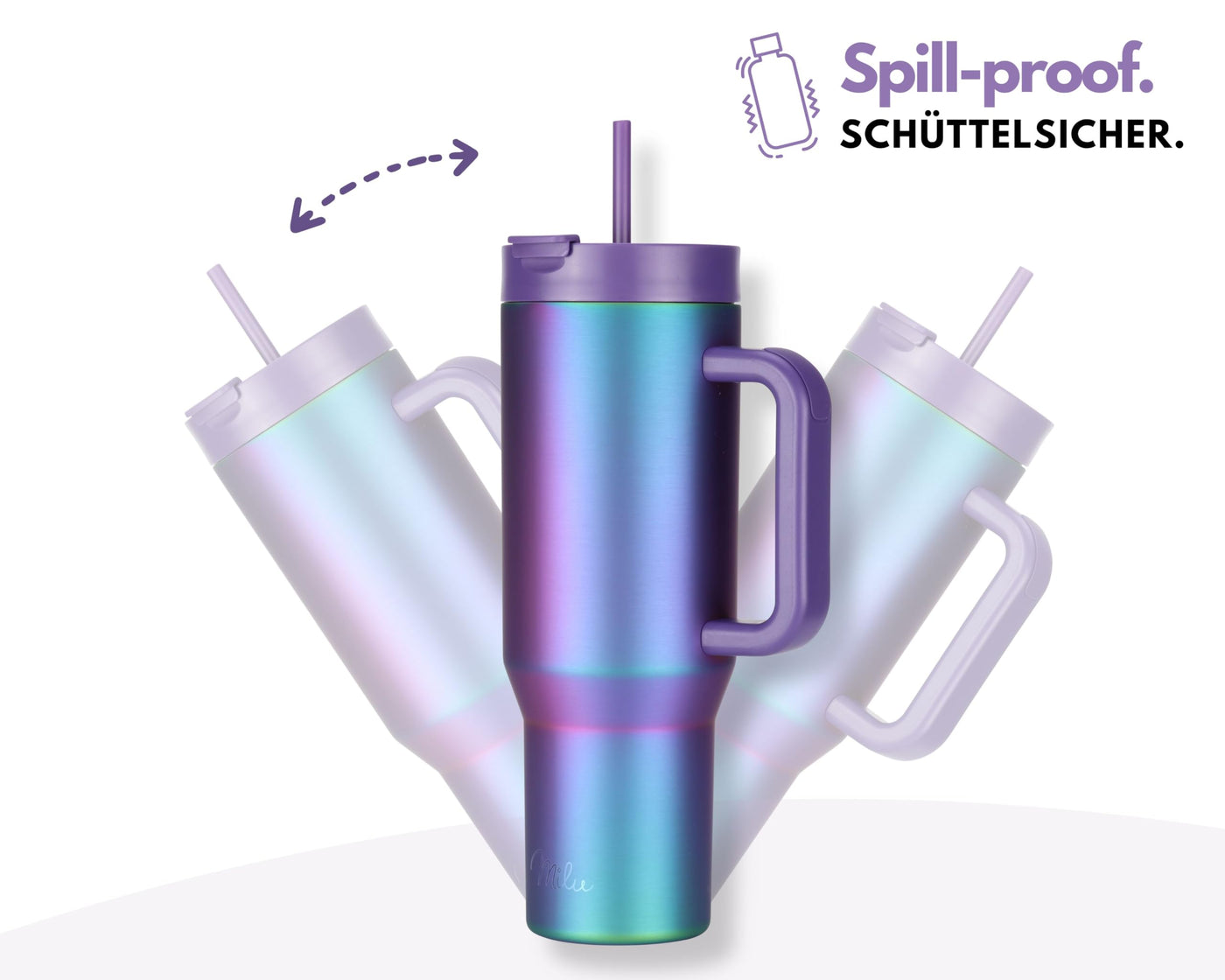 Milu Thermobecher 1200ml mit Strohhalm und Henkel – 48h Eis/24h kalt/12h heiß Edelstahl Tumbler 40oz mit Griff - Isolierbecher to go - Isolierflasche Trinkflasche doppelwandig isoliert (Aurora, 1,2L)