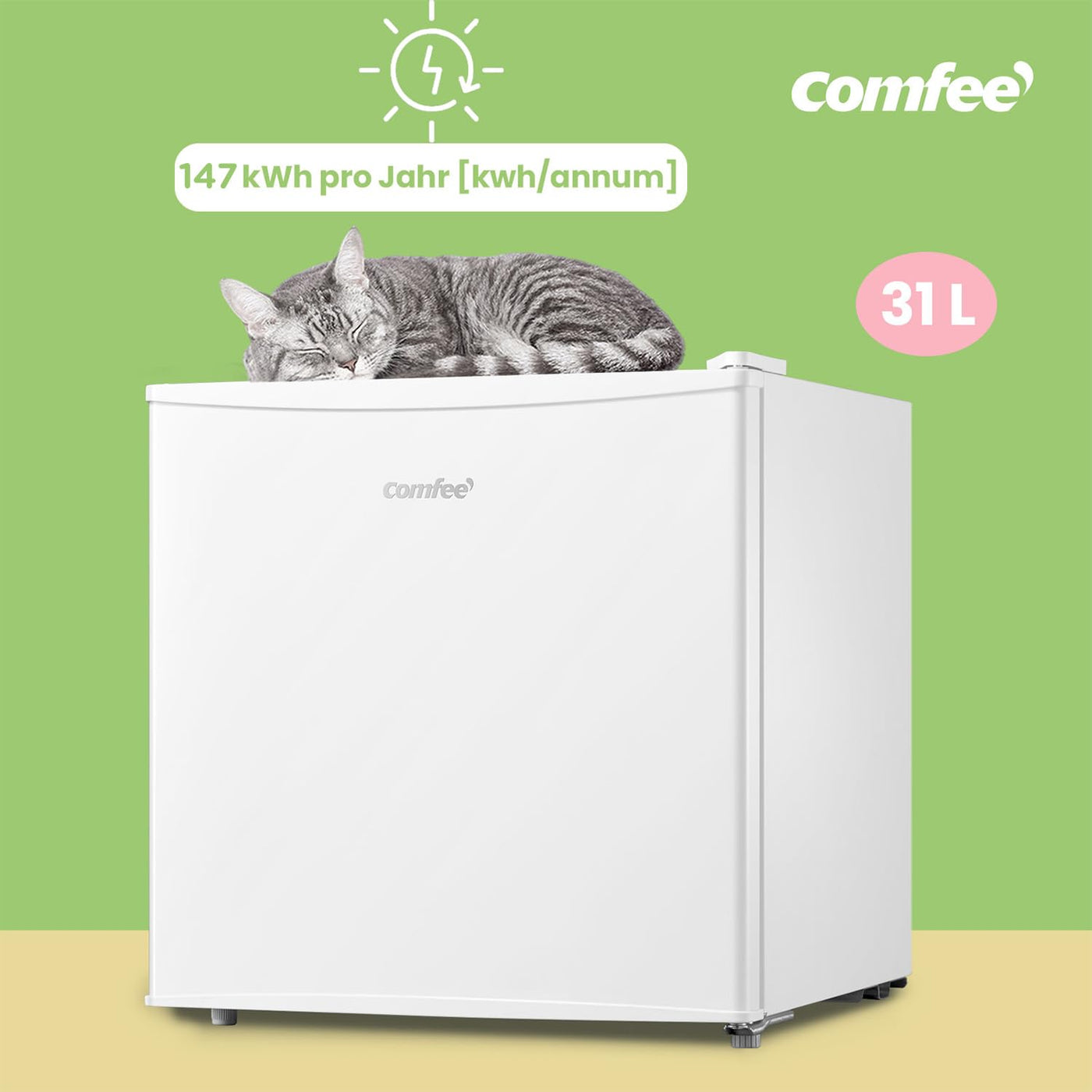 Comfee Freistehend, RCU40WH2(E) Mini Gefrierschrank/31L / 4-Sterne-Gefrierfach/Kompakte Größe/Reversibles Türscharnier/Verstellbare Standfüße / 147kWh/Jahr/Weiß