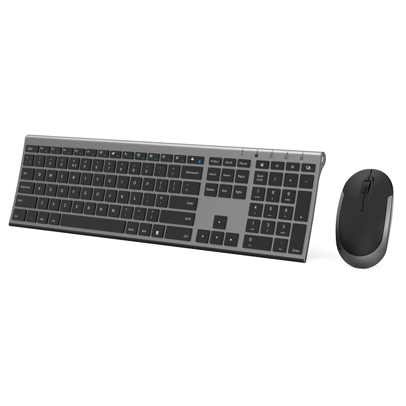 Seenda Wiederaufladbares kabelloses Tastatur- und Maus-Set, volle Größe, ultradünn, leise, USB-Tastatur und Maus, QWERTY-Layout für Windows-PC, Computer, Laptop, Grau