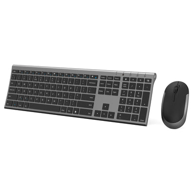 Seenda Wiederaufladbares kabelloses Tastatur- und Maus-Set, volle Größe, ultradünn, leise, USB-Tastatur und Maus, QWERTY-Layout für Windows-PC, Computer, Laptop, Grau