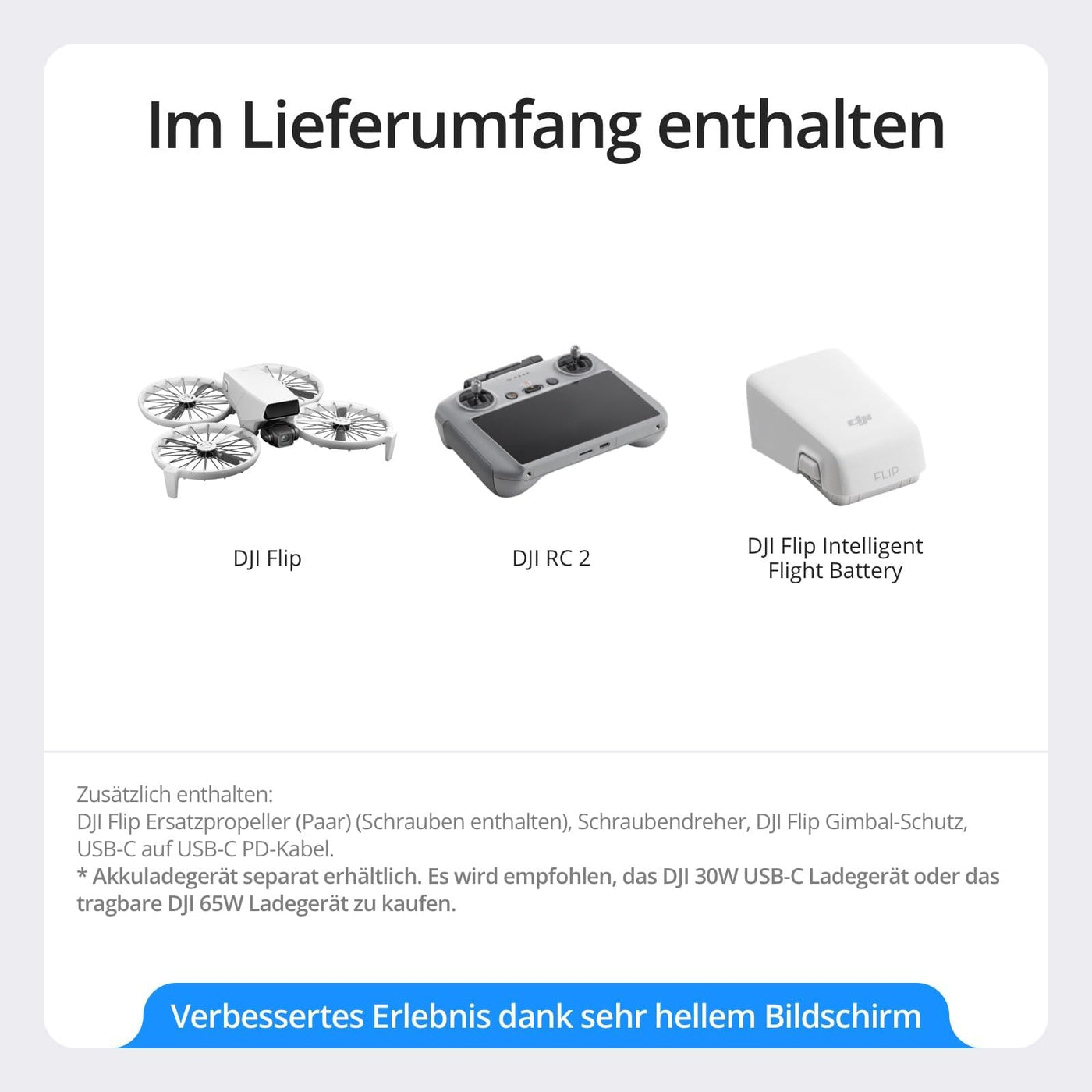 DJI Flip (RC 2 Fernsteuerung mit Bildschirm) – Mini Drohne mit Kamera 4K für Kinder, unter 249g, Follow-Me, 13 km HD-Übertragung, Handstart, 31 Min Flugzeit, Drohne mit Kamera Für Vlogs