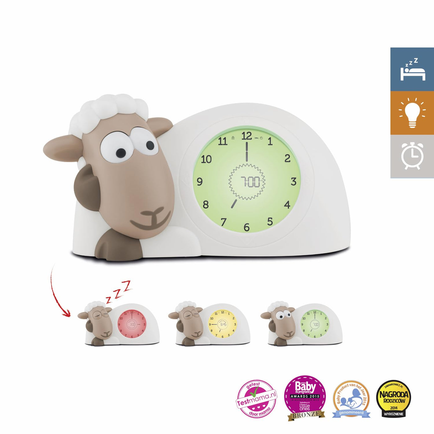 Zazu Sam The Lamb Uhr – Schlafcoach Uhr und Nachtlicht für Kinder | Bringt Ihrem Kind mit visuellen Indikatoren bei, wann es aufwachen soll | Einstellbare Helligkeit | Automatische Abschaltung (Braun)