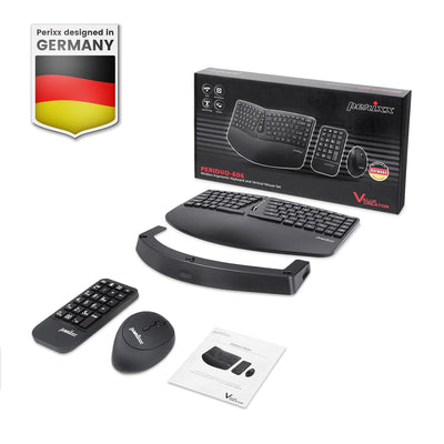 Perixx PERIDUO-606A 3-in-1 Kabellose Ergonomische Tastatur, Vertikale Maus, Numerisches Tastenfeld, Verstellbare Handballenauflage, QWERTZ
