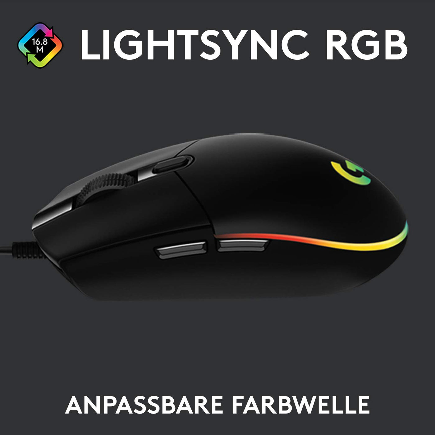 Logitech G203 Gaming-Maus mit anpassbarer LIGHTSYNC RGB-Beleuchtung, 6 programmierbare Tasten, spieletauglicher Sensor, Abtastung mit 8.000 DPI, Geringes Gewicht - Schwarz