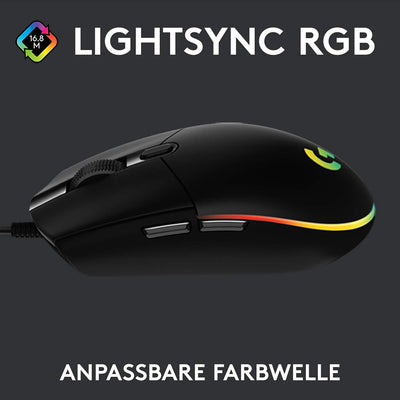 Logitech G203 Gaming-Maus mit anpassbarer LIGHTSYNC RGB-Beleuchtung, 6 programmierbare Tasten, spieletauglicher Sensor, Abtastung mit 8.000 DPI, Geringes Gewicht - Schwarz