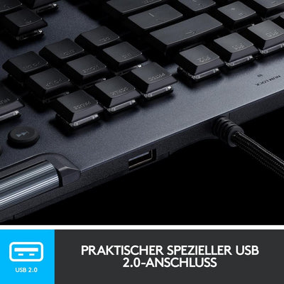Logitech G815 mechanische Gaming-Tastatur, Taktiler GL-Tasten-Switch mit flachem Profil, LIGHTSYNC RGB, 5 Programmierbare G-Tasten, Multimedia-Bedienelemente, Deutsches QWERTZ-Layout - Carbon