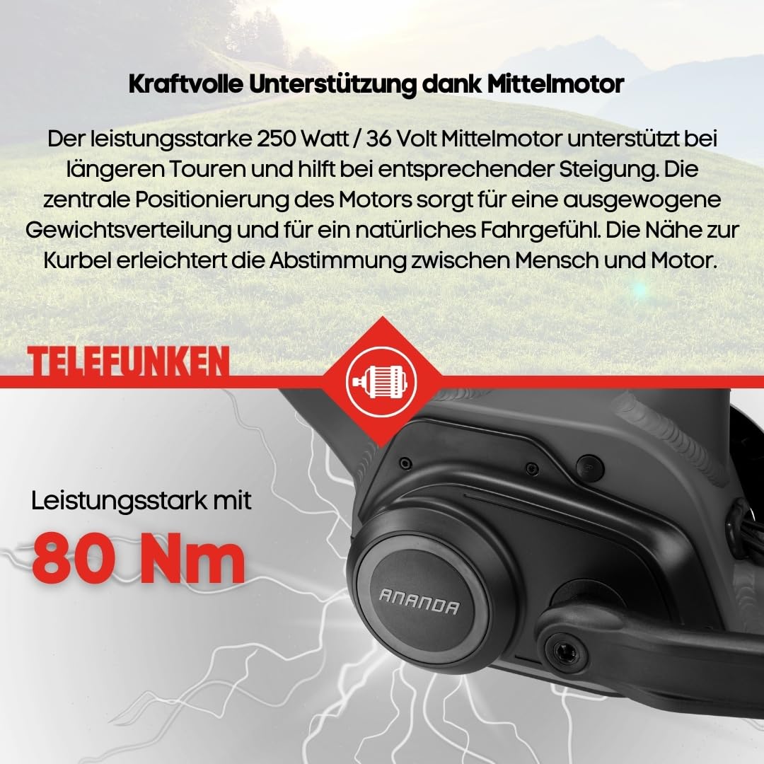 TELEFUNKEN E-Bike Herren 29 Zoll, Elektrofahrrad Mittelmotor, 10-Gang Kettenschaltung, Hydr. Scheibenbremsen - Pedelec SUV-Bike, SUV700