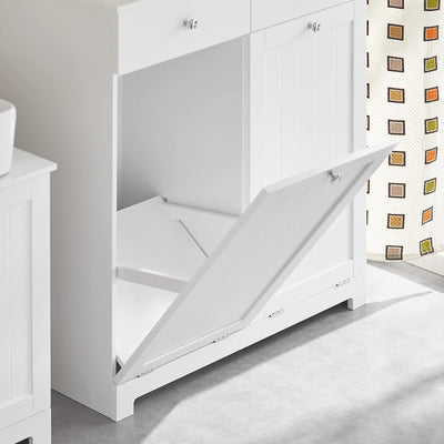 SoBuy BZR33-W Wäscheschrank mit 2 ausklappbaren Wäschesäcken Wäschetruhe Wäschesammler mit 2 Schubladen Wäschekorb Badschrank Badmöbel weiß BHT ca: 78x90x38cm