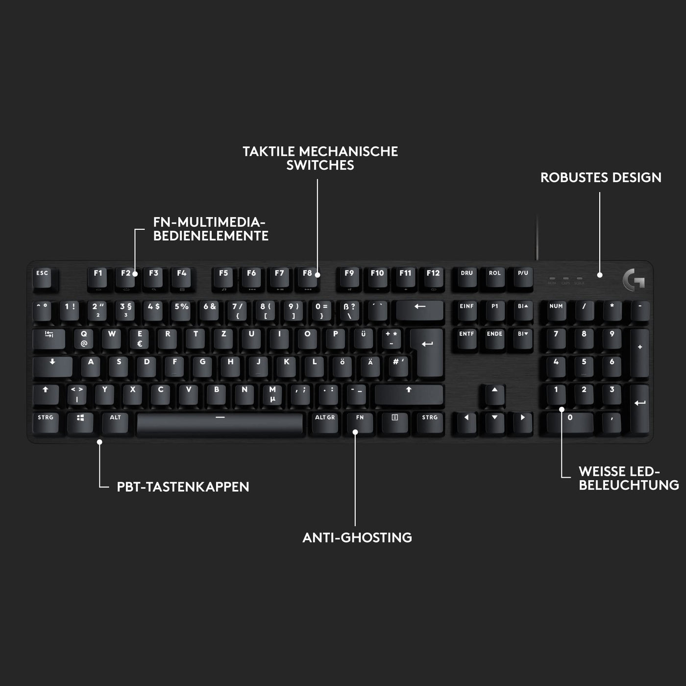 Logitech G413 SE Mechanische Gaming-Tastatur - Mit Hintergrundbeleuchtung, taktilen mechanischen Schaltern, Anti-Ghosting, Kompatibel mit Windows, macOS, Deutsches QWERTZ-Layout - Schwarz