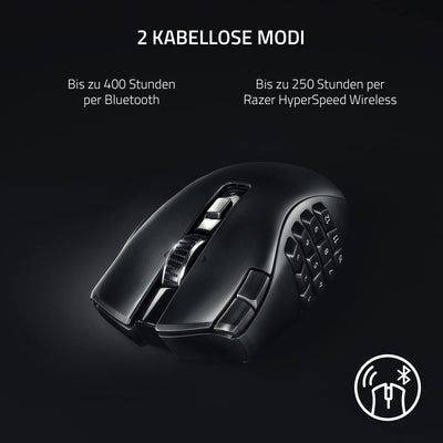Razer Naga V2 HyperSpeed - Ergonomische Kabellose MMO Gaming Maus (19 Programmierbaren Tasten, Wireless 2,4 GHz, Bluetooth, Bis zu 250 Stunden, Focus Pro 30K Optischer Sensor) Schwarz